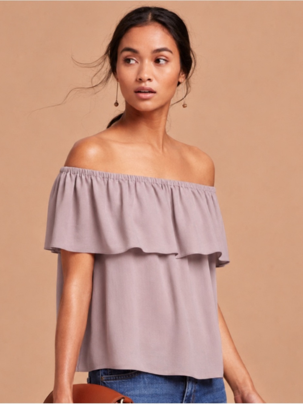 Aritzia Wilfred Off Shoulder Top in Dusty Mauve